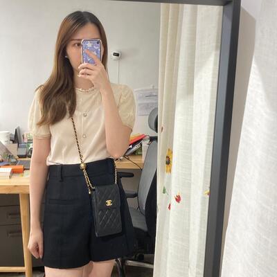 Chanel Classic Gold Ball Phone Bag Lamb Black Gold