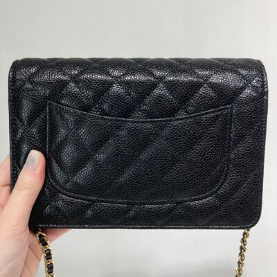 Chanel Classic Wallet On Chain Cow Black Gold