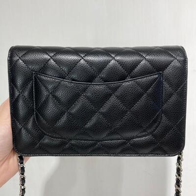 Chanel Classic Wallet On Chain Cow Black Silver