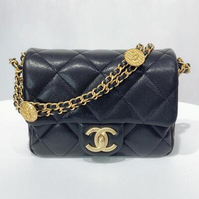 Chanel Mini Flap Bag Black Gold Coin Calfskin