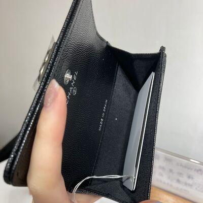 Chanel Boy Flap Cardholder Cow Black Silver