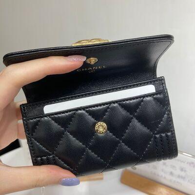 Chanel Boy Flap Cardholder Lamb Black Gold