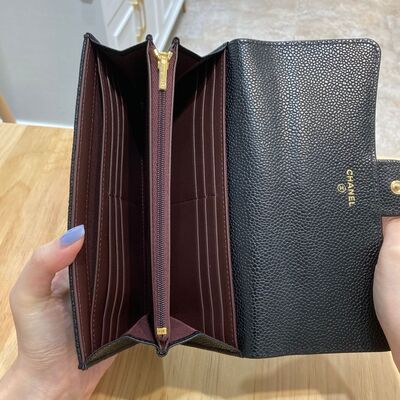 Chanel Classic Long Wallet Cow Black Gold