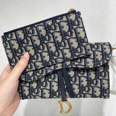 Dior Small Saddle Pouch with Chain Oblique Blue