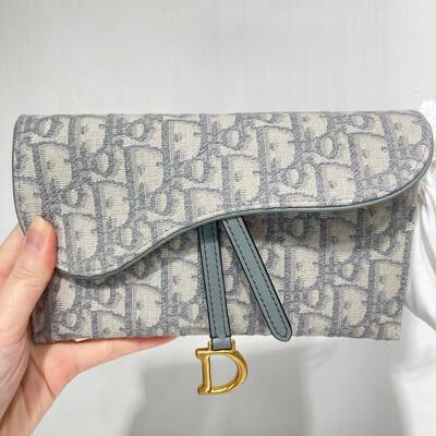 Dior Small Saddle Pouch with Chain Oblique Grey