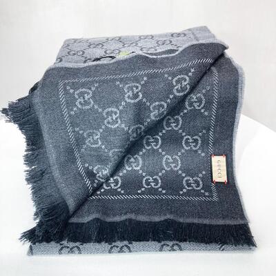 Gucci Jacquard Pattern Knitted Scarf Black Grey