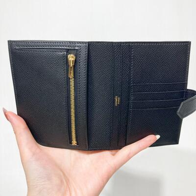 Hermes Bearn Compact Wallet Epsom Black Gold
