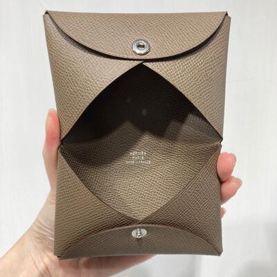 Hermes Calvi Card Holder Epsom Calf Etoupe