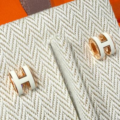 Hermes Mini Pop H Earring Rose Gold White