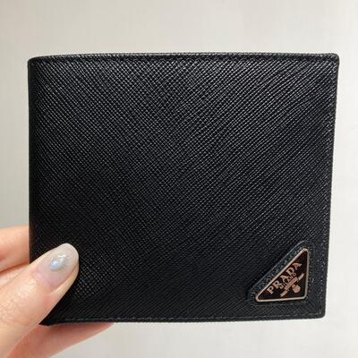 Prada Mens Wallet Black Triangle Large