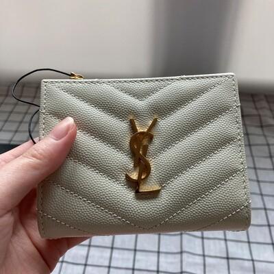 YSL Top Zip ID Wallet White Gold