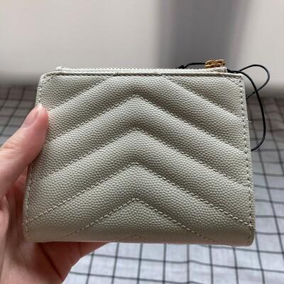 YSL Top Zip ID Wallet White Gold