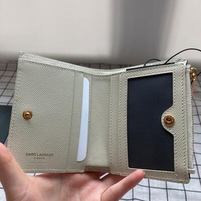 YSL Top Zip ID Wallet White Gold