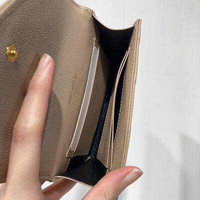YSL Monogram Coin Purse Beige Gold