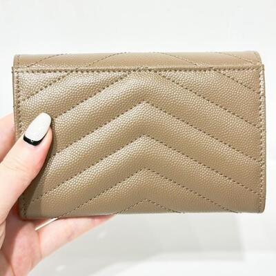 YSL Monogram Coin Purse Taupe Gold