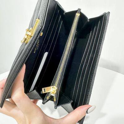 YSL Monogram Long Flap Wallet Black Gold