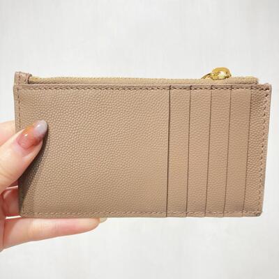 YSL Monogram Zip Cardcase Beige Gold