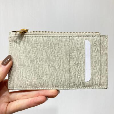 YSL Monogram Zip Cardcase White Gold