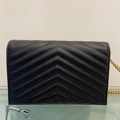 YSL Wallet On Chain Small Black Gold