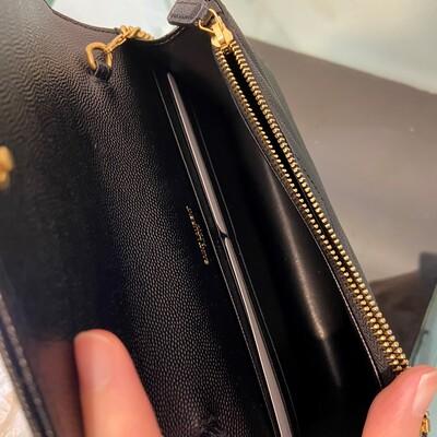 YSL Wallet On Chain Small Black Gold