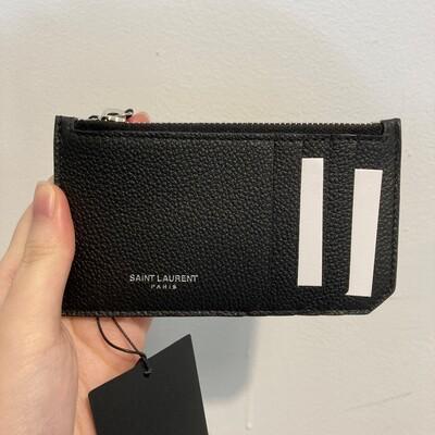 YSL Zip Cardcase Black Silver
