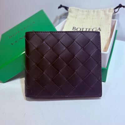 BV Mens Bi-Fold Wallet Dark Brown