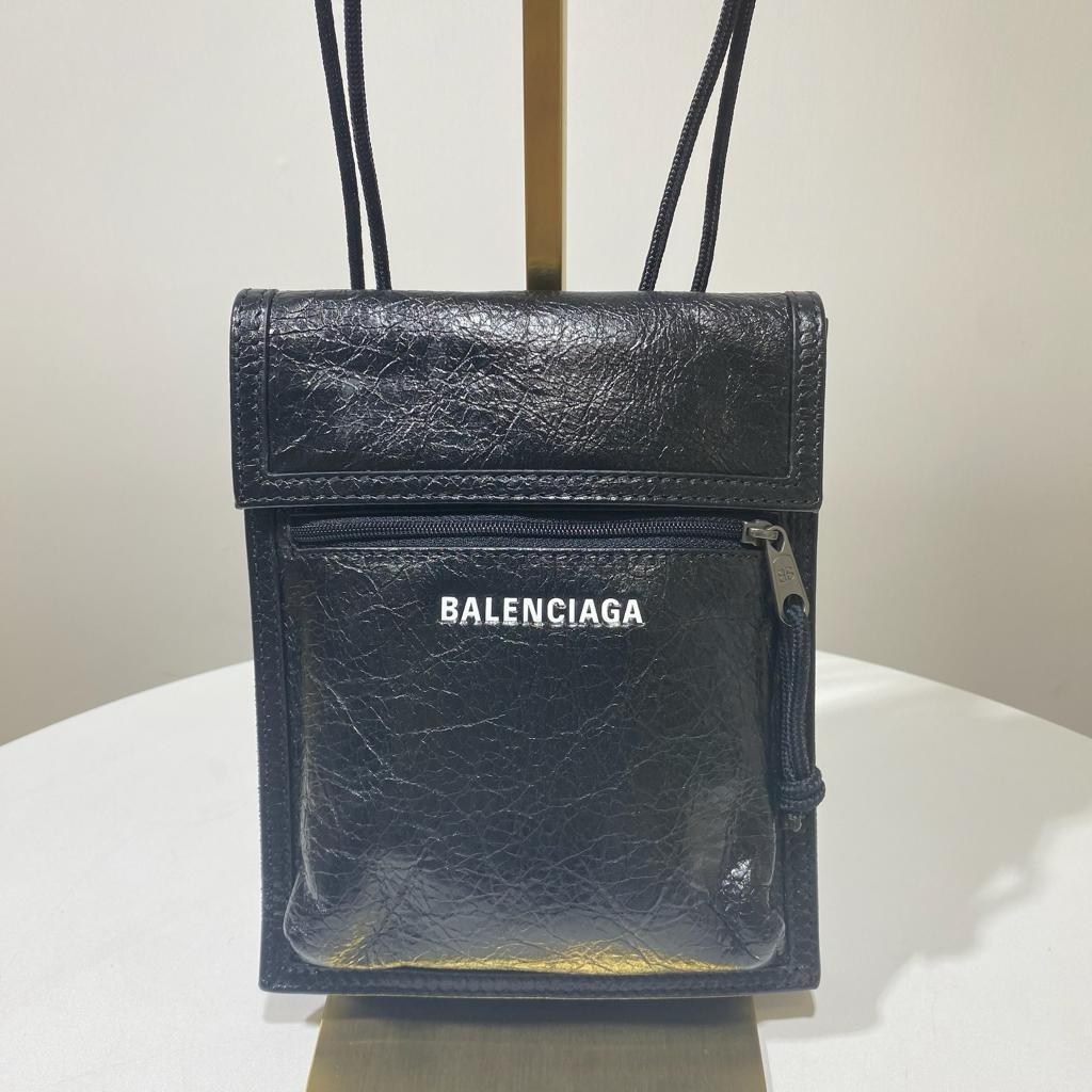 Balenciaga Explorer Pouch Lamb Black Thin Strap