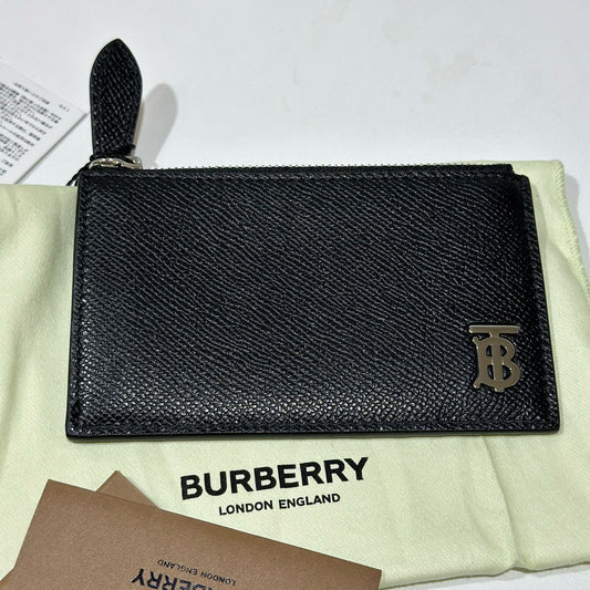 Burberry Grainy Leather TB Zip Card Case Black