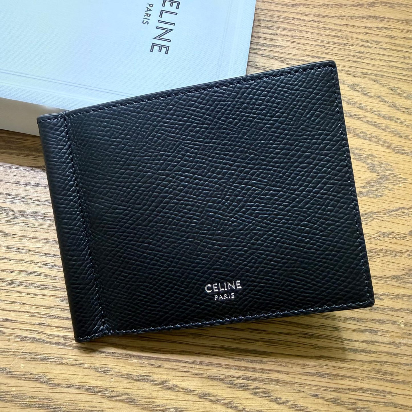 Celine Bill Clip Wallet Black Grained Calfskin