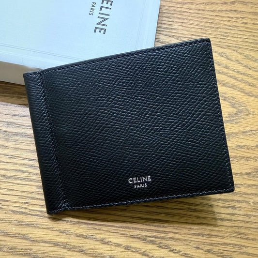 Celine Bill Clip Wallet Black Grained Calfskin