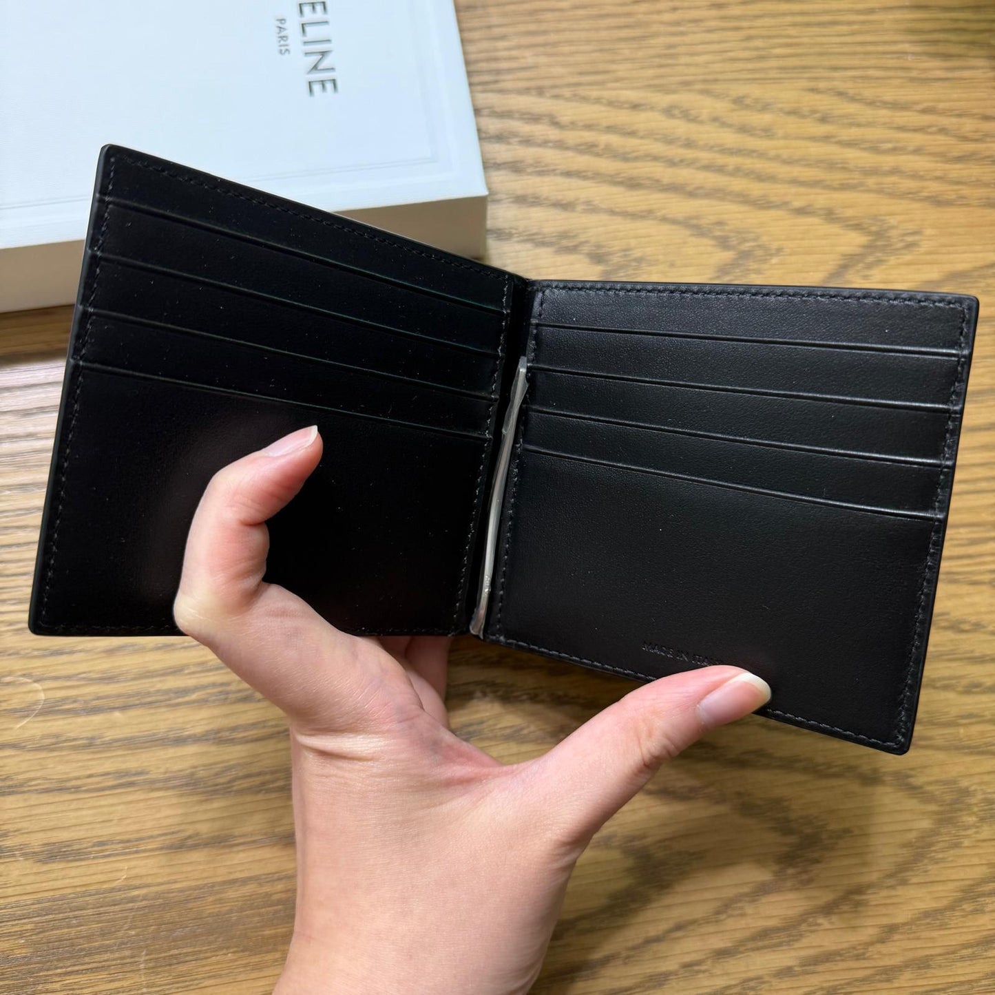 Celine Bill Clip Wallet Black Grained Calfskin