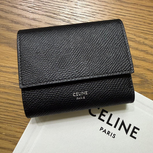 Celine Small Trifold Wallet Black Grained Calfskin