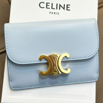 Celine Triomphe Flap Card Holder Pale Blue