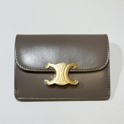 Celine Triomphe Flap Card Holder Pebble