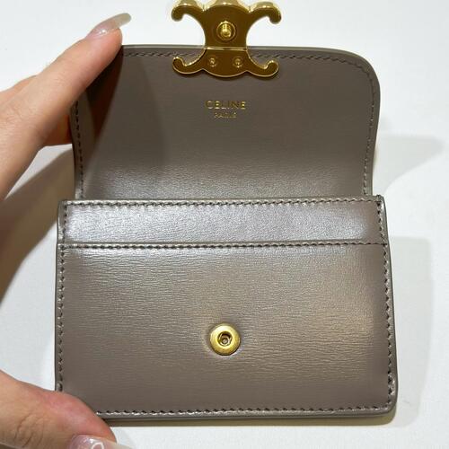 Celine Triomphe Flap Card Holder Pebble