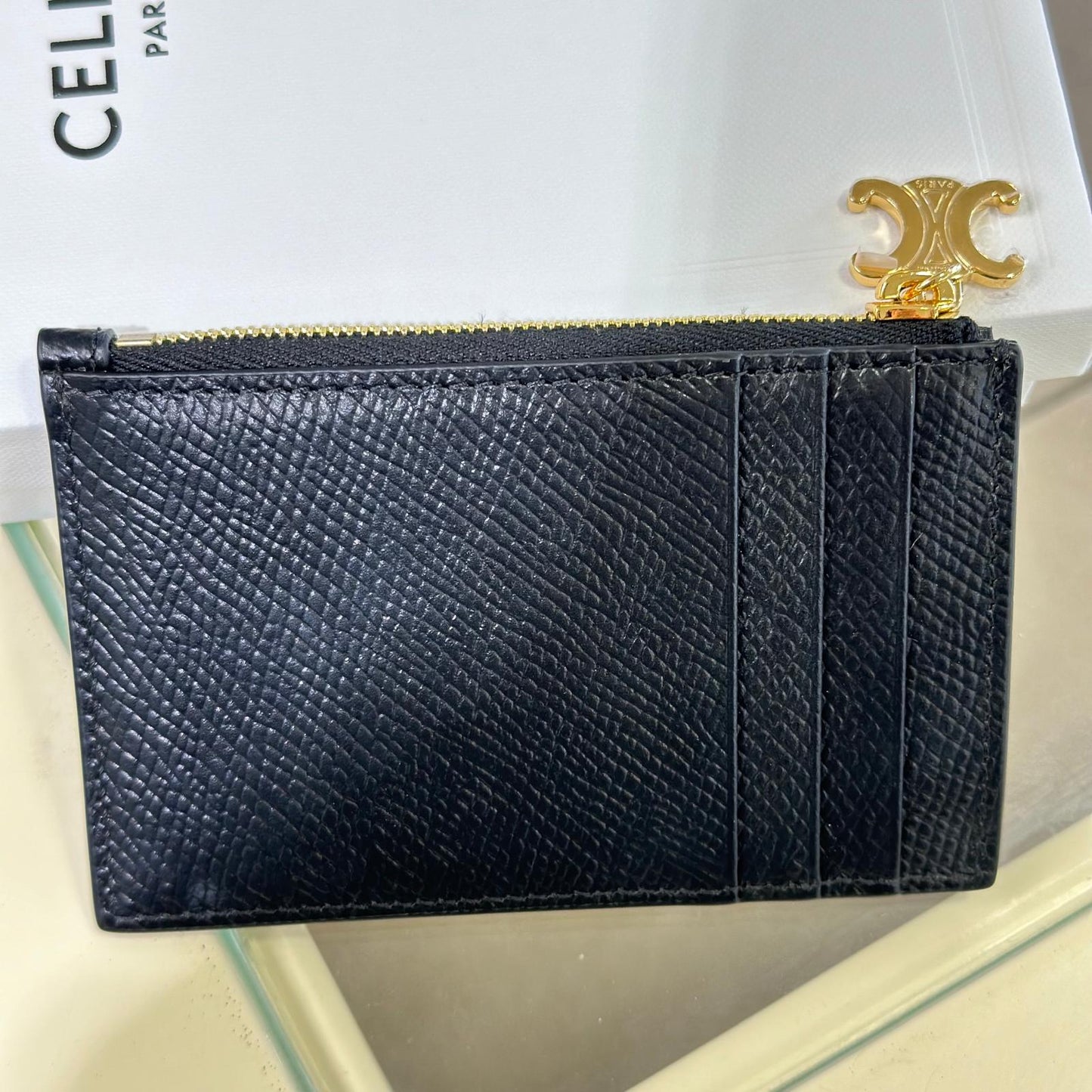 Celine Zipped Cardholder Black Gold