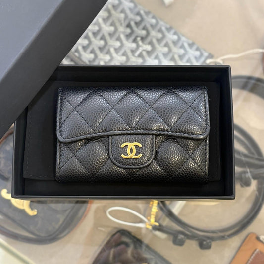 Chanel Classic Cardholder Cow Black Gold (A-)