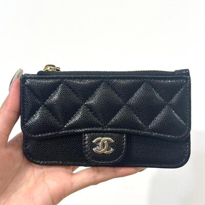 Chanel Classic Zip Flap Cardholder Cow Black Gold