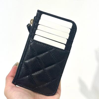 Chanel Classic Zip Flap Cardholder Cow Black Gold