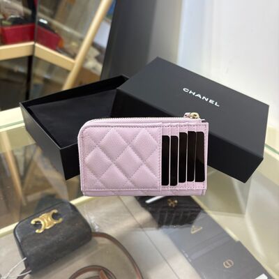 Chanel Classic Zip Long Cardholder Cow Lavender Gold (Light Purple)