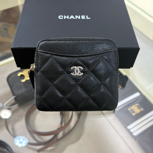 Chanel Classic Zipped Square Coin Purse Calfskin Black Gold