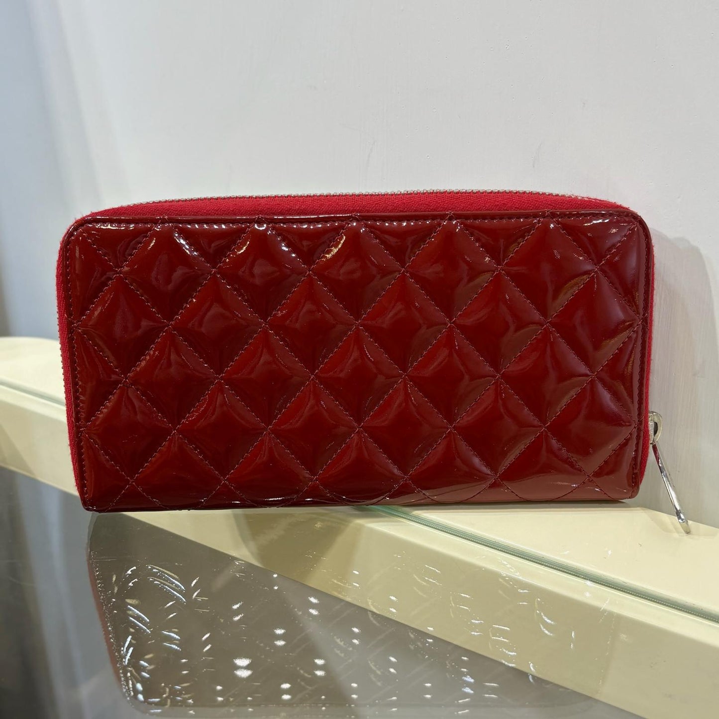 Chanel Long Zipped Wallet Red Patent Leather (A)