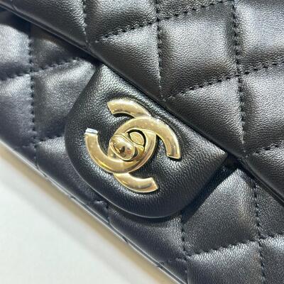 Chanel Mini Flap Bag Black Gold Lamb 18cm