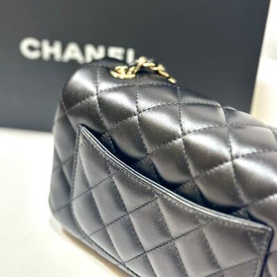 Chanel Mini Flap Bag Black Gold Lamb 18cm