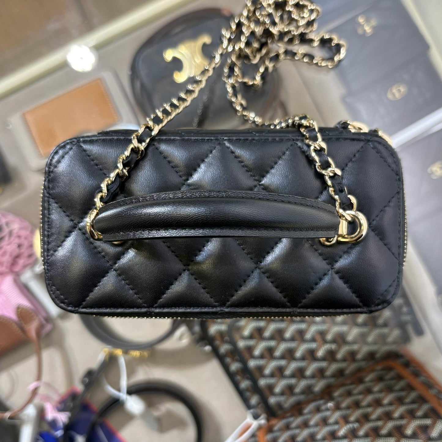 Chanel Vanity Case Handle Black Gold Lamb (A+)