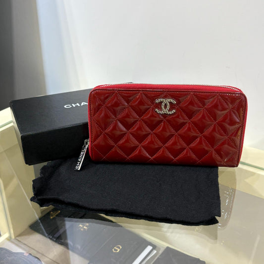 Chanel Long Zipped Wallet Red Patent Leather (A)