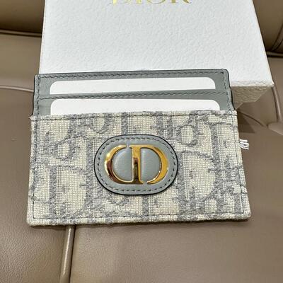 Dior Caro Freesia Card Holder Oblique Grey
