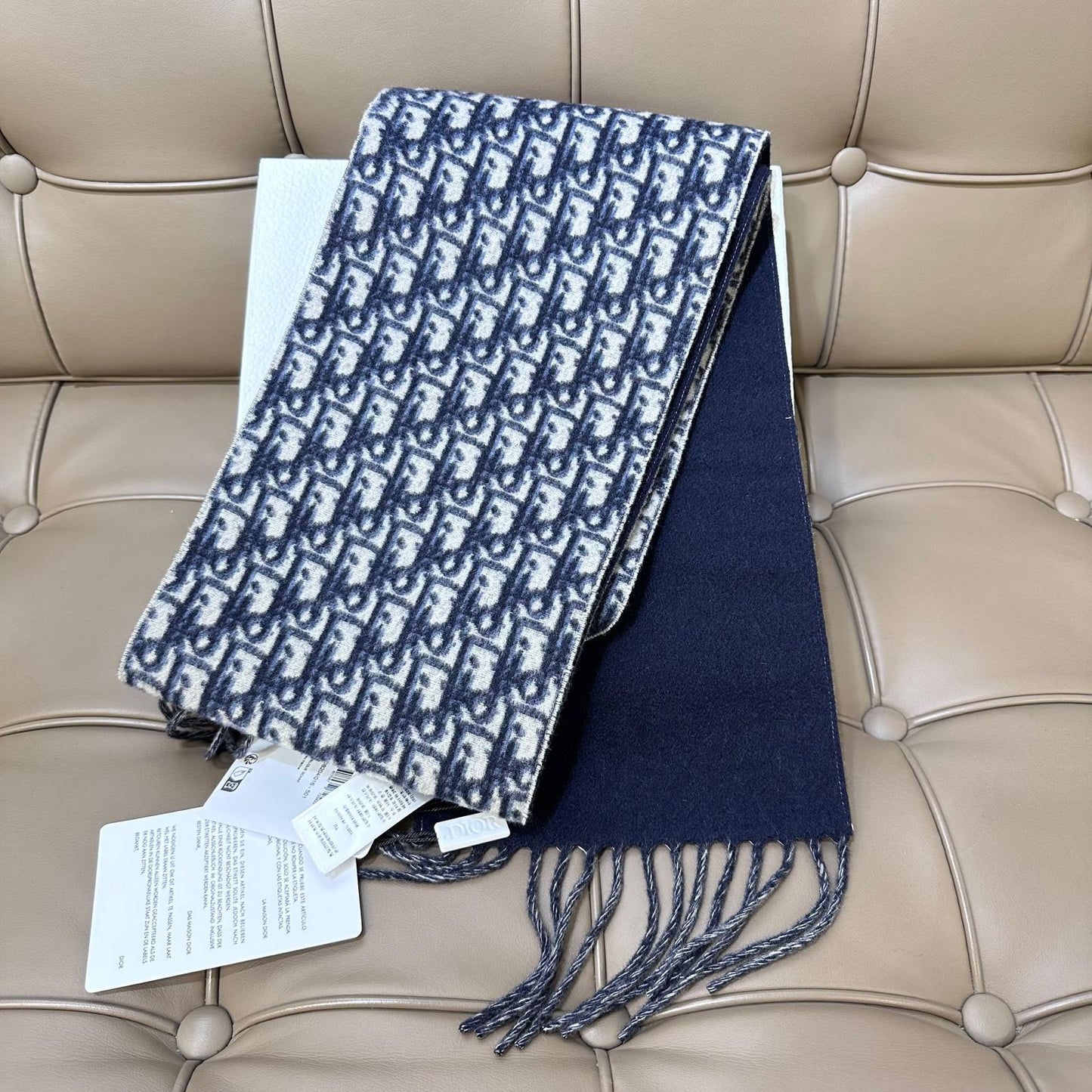 Dior Oblique Cashmere Scarf Navy