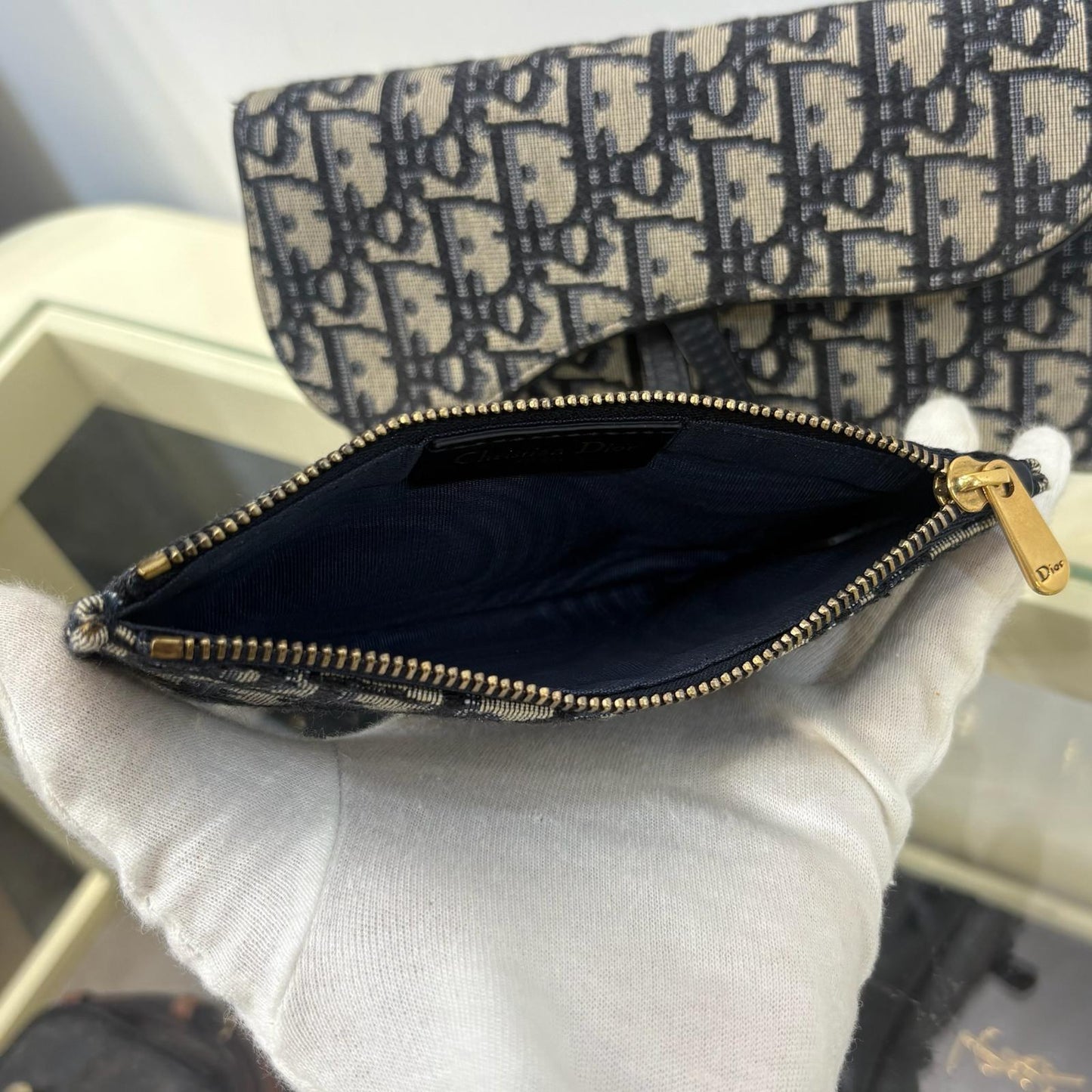 Dior Wallet On Chain Oblique Blue (A)
