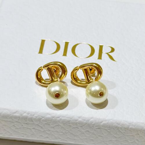 Dior CD Navy Earrings Gold White Pearls